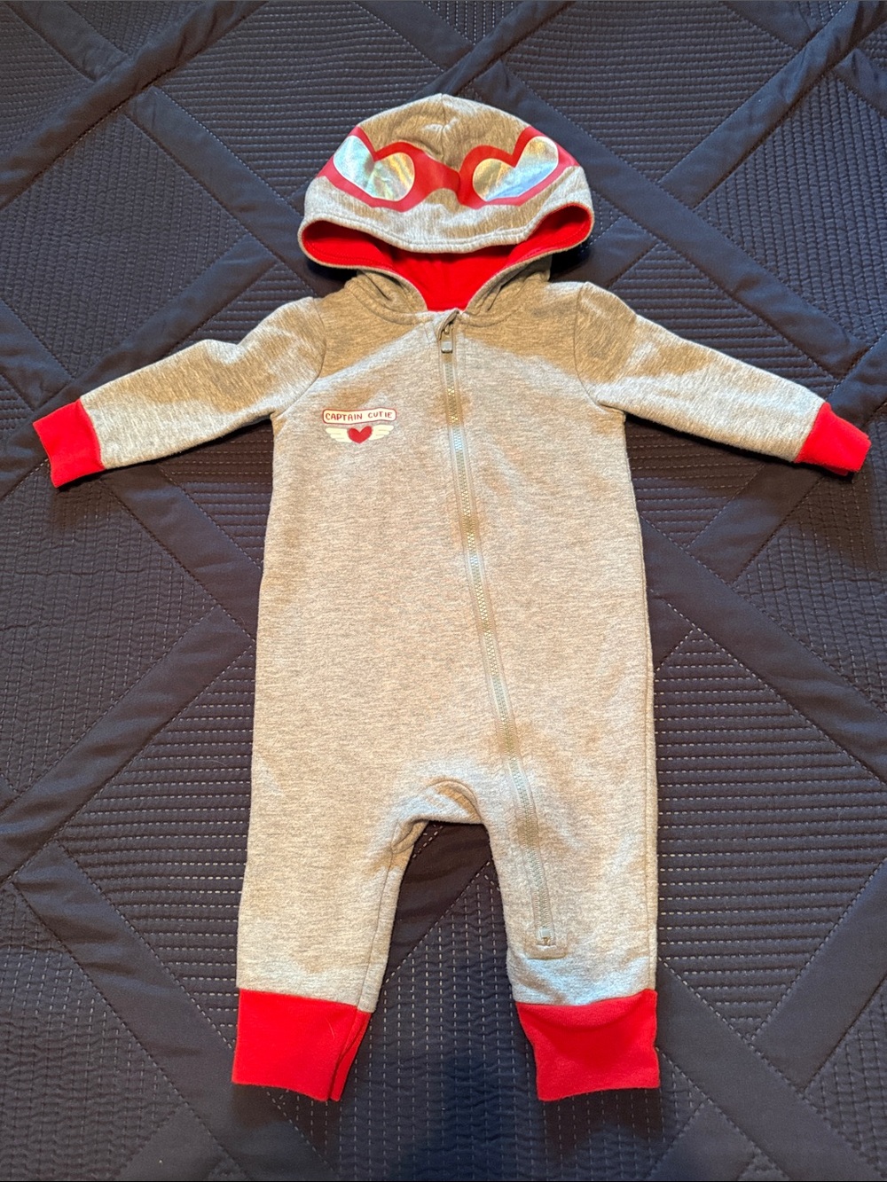 Baby Cat & Jack Gray and Red Hooded Baby One-Piece Romper